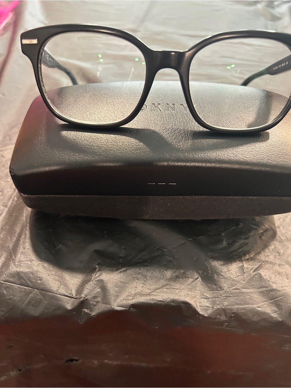 Dkny Black Unisex Glasses - Rounded Rectangular Frame. Frame and case only.